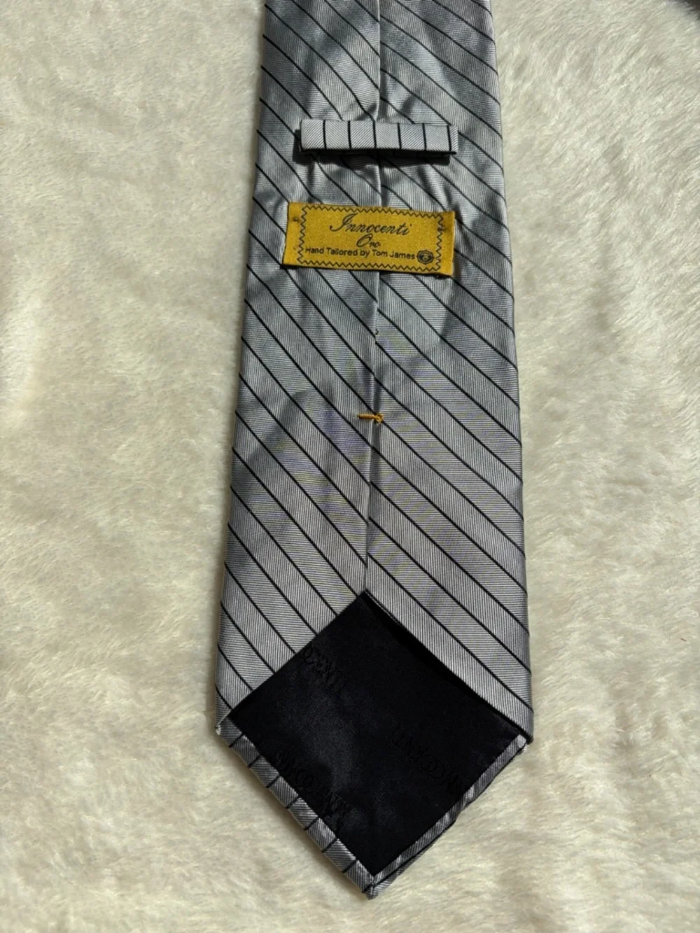 Innocenti Oro by Tom James‎ Men's Striped Silk Tie Gray Black Woven Classic Size